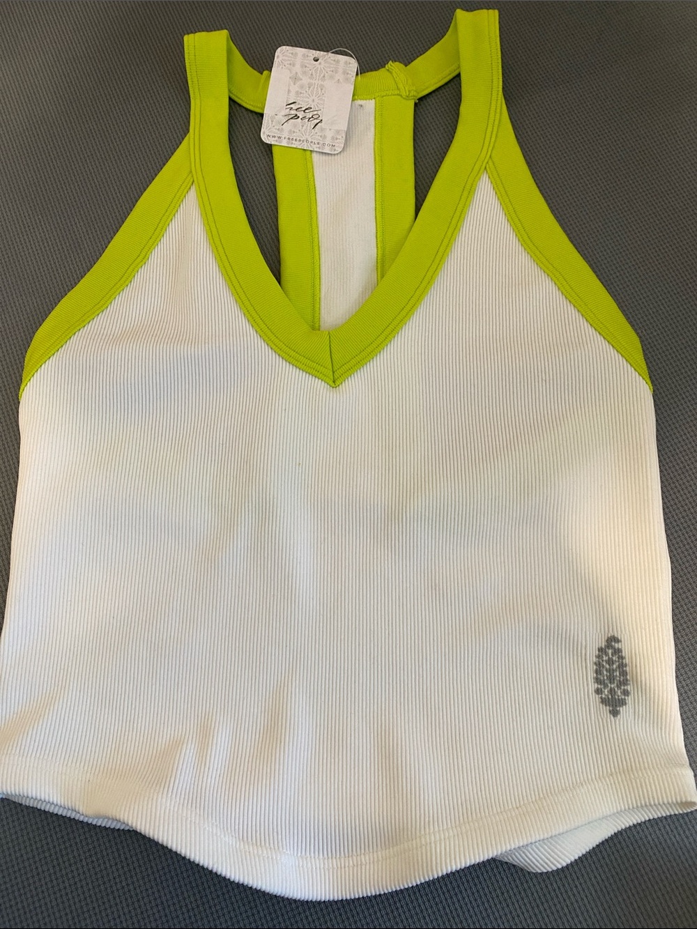 FP Movement by Free People White Ribbed Tank with Lime Trim - Picture 2 of 5